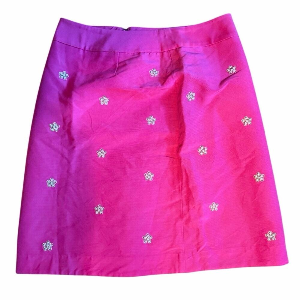 Talbots Petite 4 Pink Cotton Silk Pearl Floral Embellished Straight Preppy Skirt